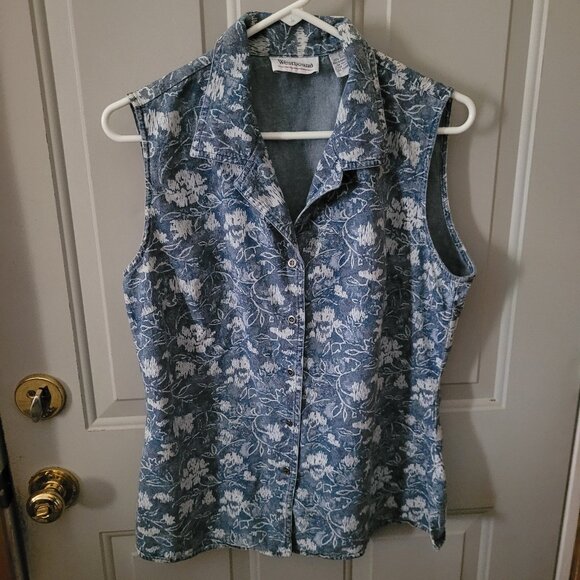Westbound Sleeveless Button-up Top Cotton Denim Misses Large - Picture 1 of 3